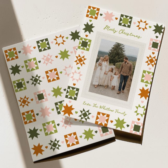 Färgglada Quilt Familj Julkort (Skapare uppladdad)