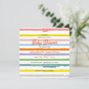 Färgglada ränder baby shower-inbjudan inbjudningar