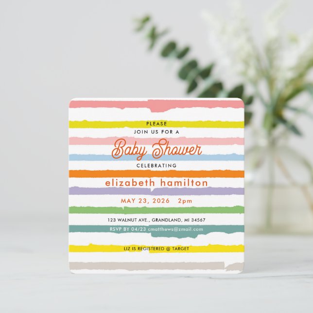 Färgglada ränder baby shower-inbjudan inbjudningar (Stående Fram)