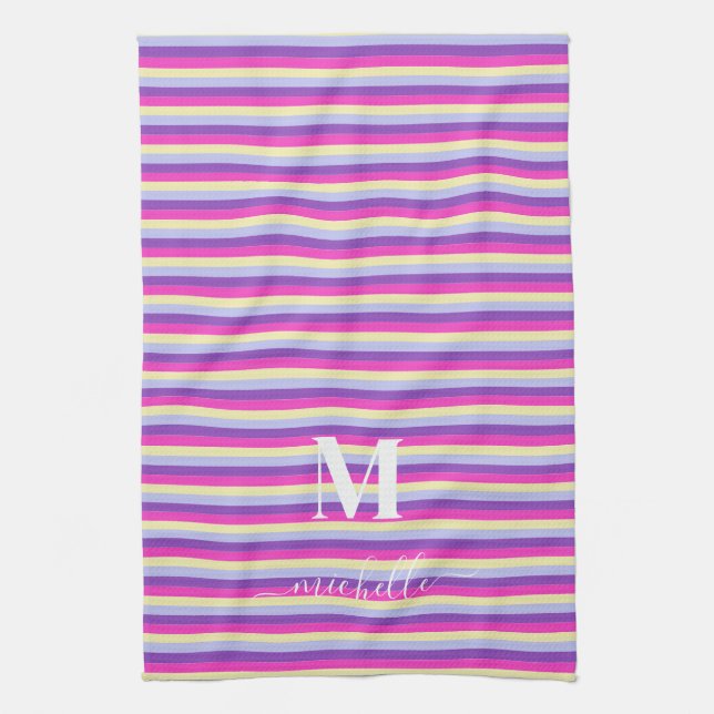 Färgglada Ränder med Monogramstil  Kökshandduk (Vertikal)