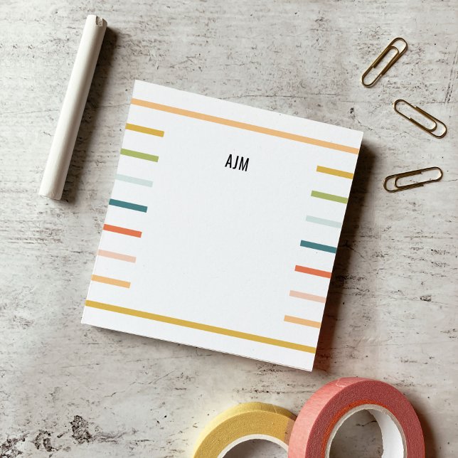 Färgglada ränder monogram post-it block (Colorful Stripes Monogram Post-it Notes)