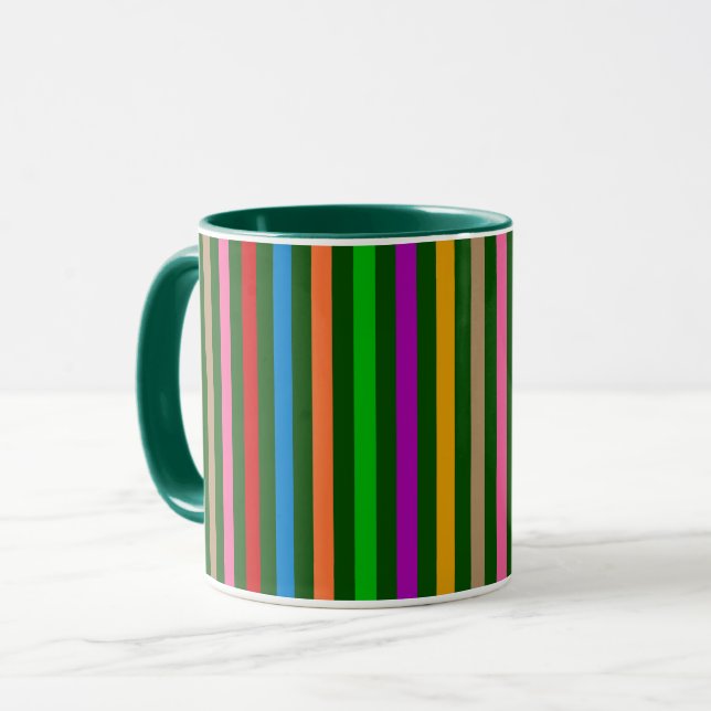 Färgglada Ränder På Grön Mönsterdesign  Mugg (Framsida vänster)