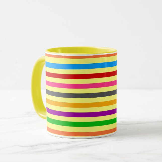 Färgglada Ränder På Gul Mönsterdesign  Mugg (Framsida vänster)