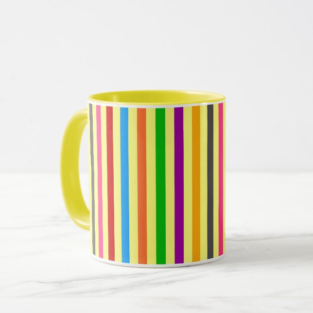 Färgglada ränder på gul mönsterdesign  mugg (Framsida vänster)