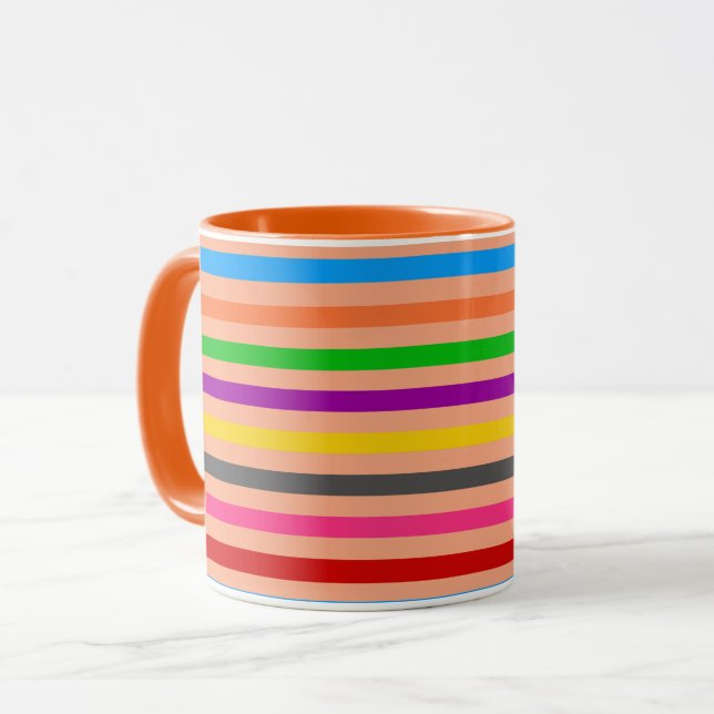 Färgglada Ränder På Orange Mönsterdesign  Mugg (Framsida vänster)