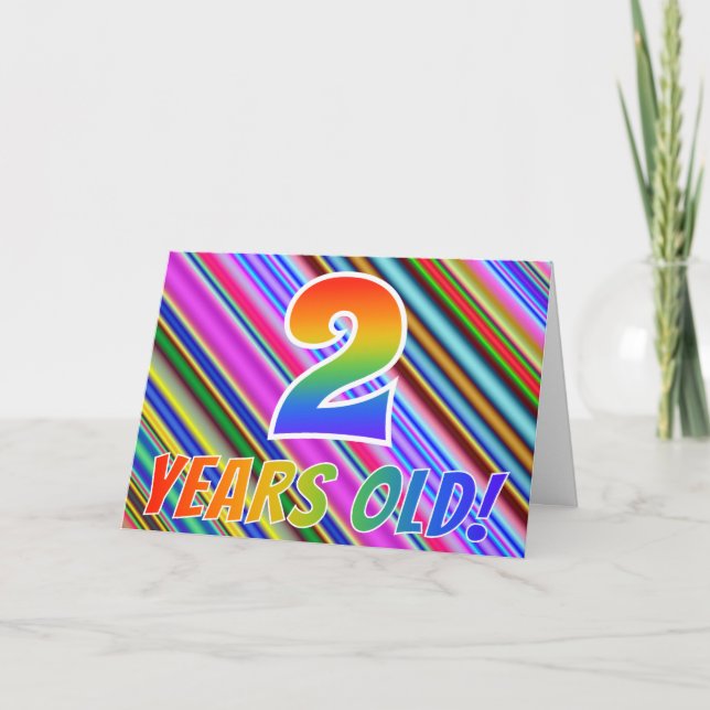 Färgglada Ränder + Regnbågsmönster "2 år gammal!" Kort (Framsida)