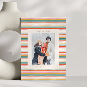 Färgglada Ränder Whimsical Familj Jul Foto Julkort