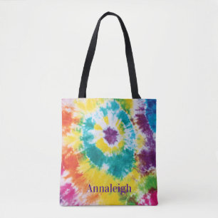 Färgglada regnbåge Tie Dye Anpassat namn Bästa vän Tygkasse