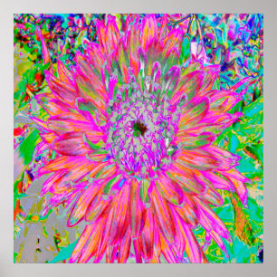 Färgglada regnbågsabstrakta dekorativa dahlia-blom poster