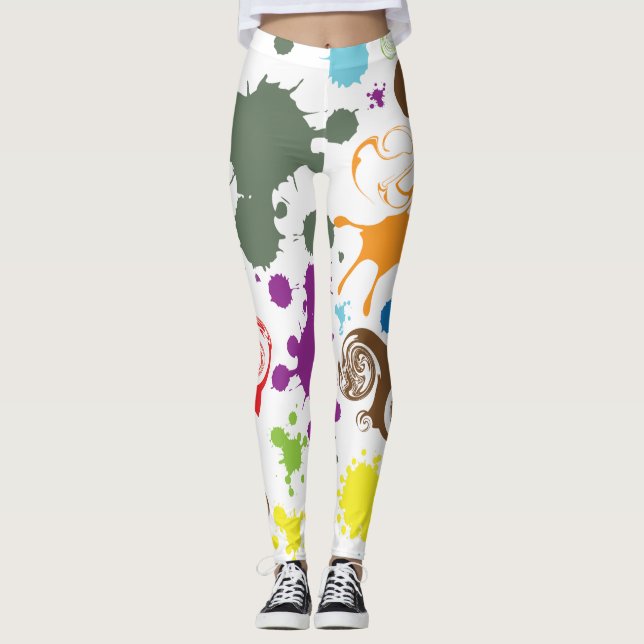 Färgglada regnbågsfärgssprutkonst Leggings (Framsida)