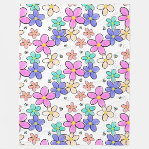 färgglada regnbågsljusa blommor humlor blommig fleecefilt