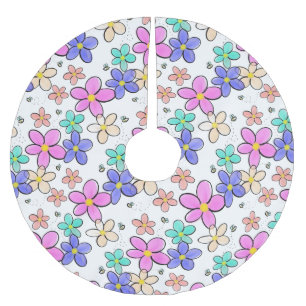 färgglada regnbågsljusa blommor humlor blommig julgransmatta borstad polyester