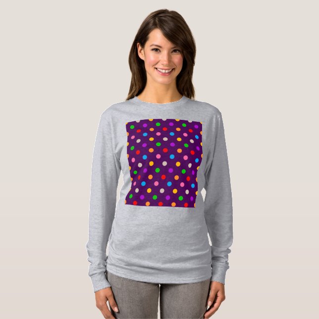 Färgglada regnbågsprickar lila  t shirt (Hel framsida)