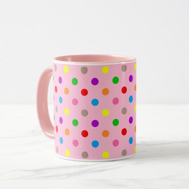 Färgglada regnbågsprickar rosa  mugg (Framsida vänster)