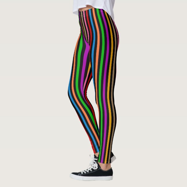 Färgglada regnbågsränder linjer design - svart  leggings (Vänster)