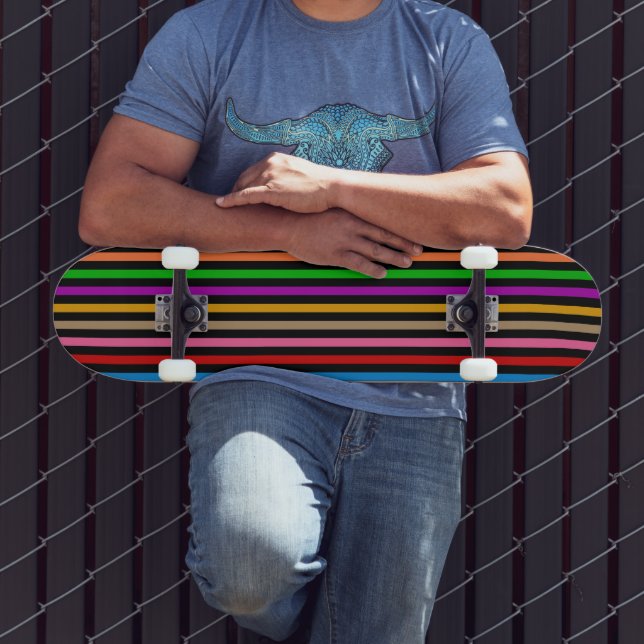 Färgglada regnbågsränder linjer design - svart  mini skateboard bräda 18,5 cm (Utomhus 3)