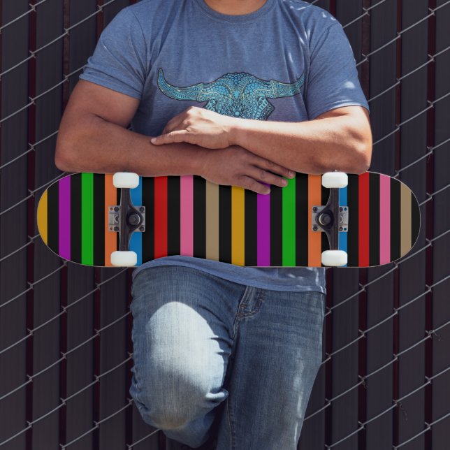 Färgglada regnbågsränder linjer design - svart  mini skateboard bräda 18,5 cm (Utomhus 3)