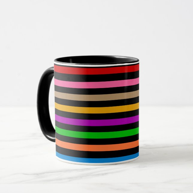 Färgglada regnbågsränder linjer design - svart  mugg (Framsida vänster)