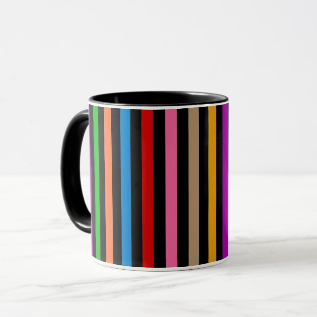 Färgglada regnbågsränder linjer design - svart  mugg (Framsida vänster)