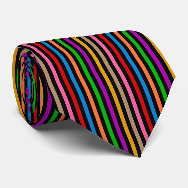 Färgglada regnbågsränder linjer design - svart  slips (Rullad)