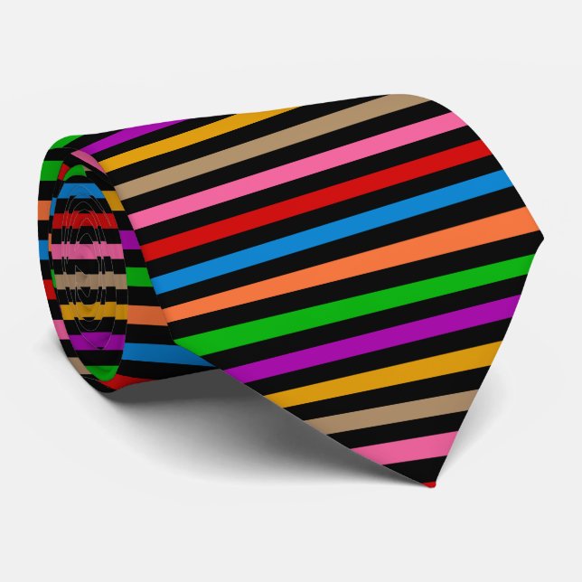 Färgglada regnbågsränder linjer design - svart  slips (Rullad)