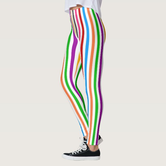 Färgglada regnbågsränder linjer design - Vit  Leggings (Vänster)