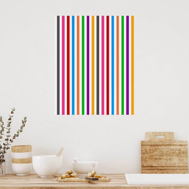 Färgglada regnbågsränder linjer design - Vit  Poster (Kök)
