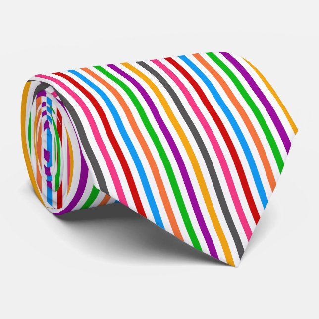 Färgglada regnbågsränder linjer design - Vit  Slips (Rullad)