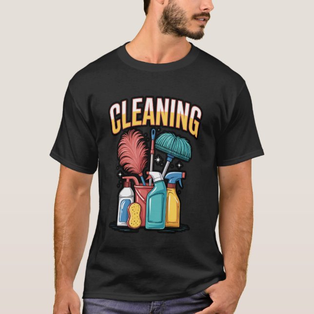 Färgglada rengöringsverktyg illustration t shirt (Framsida)