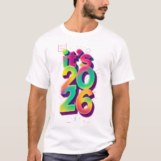 Färgglada Retro 80-tal "Det är 2026" Nyår T-Shirt