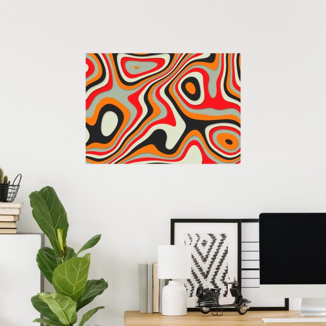 Färgglada Retro Abstrakt Virvlar Poster (Hemmakontoret)