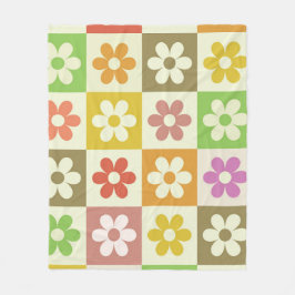 Färgglada Retro Blommor på Rutigt Mönster Fleecefilt