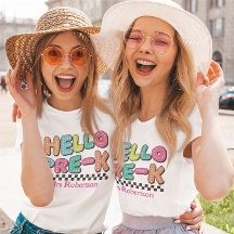 Färgglada retro förskollärar-t-shirt
