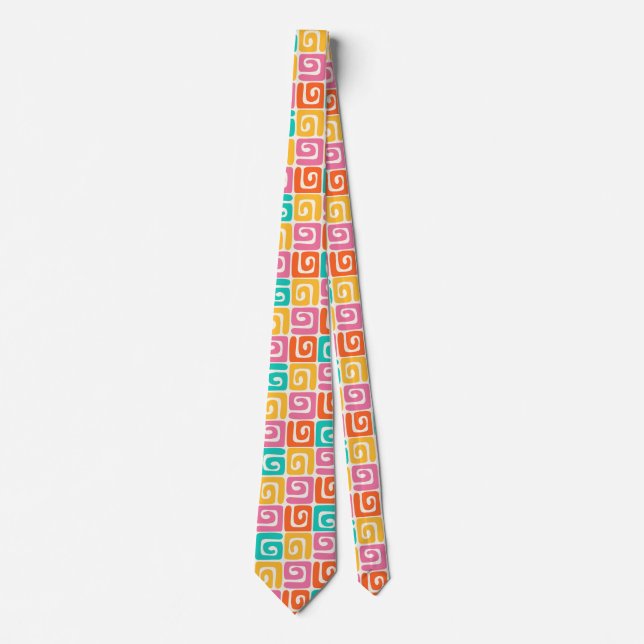 Färgglada Retro Geometriska Virvlar och Djärva Vin Slips (Framsida)