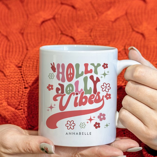 Färgglada Retro Groovy Holly Jolly Vibes Högtid Kaffemugg (Colorful Retro Groovy Holly Jolly Vibes Holiday Coffee Mug)