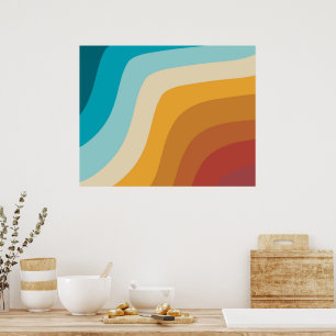 Färgglada Retro Regnbåge Abstrakt Vågor   Poster