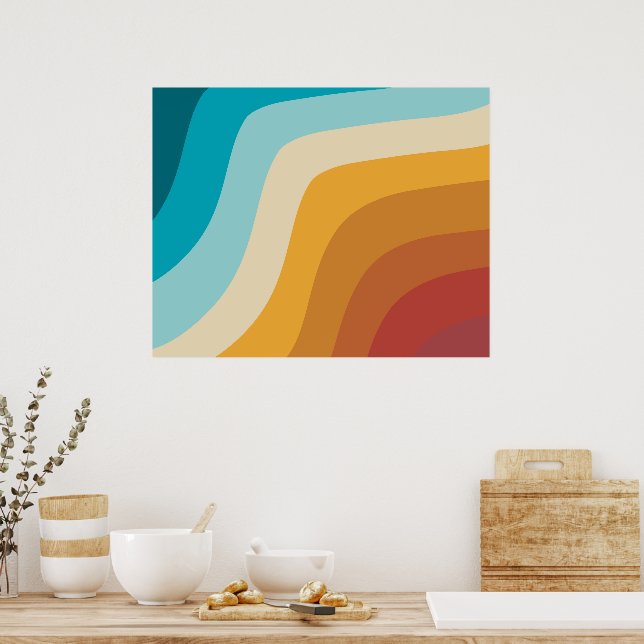 Färgglada Retro Regnbåge Abstrakt Vågor   Poster (Kök)