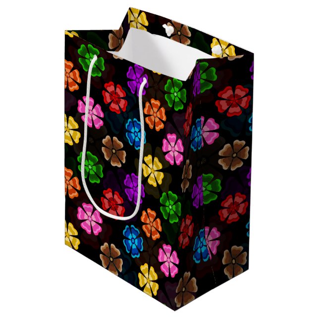 Färgglada Retro Regnbågsblommor Design Svart  (Framsidan Vinklad)