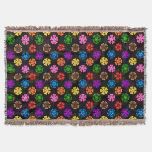 Färgglada Retro Regnbågsblommor Design Svart Filt