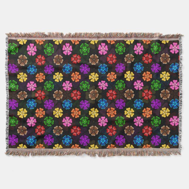 Färgglada Retro Regnbågsblommor Design Svart  Filt (Framsidan)