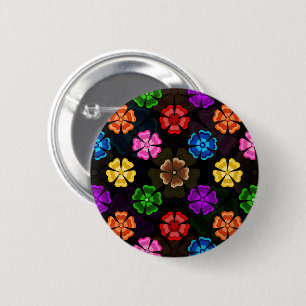 Färgglada Retro Regnbågsblommor Design Svart Knapp