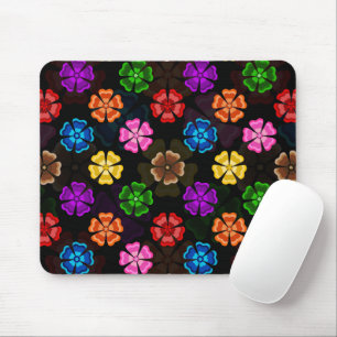 Färgglada Retro Regnbågsblommor Design Svart Musmatta