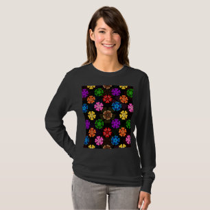 Färgglada Retro Regnbågsblommor Design Svart T Shirt