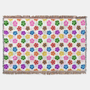 Färgglada Retro Regnbågsblommor Design Vit Filt