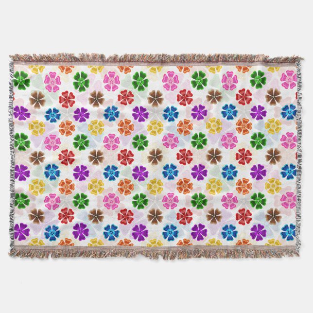 Färgglada Retro Regnbågsblommor Design Vit  Filt (Framsidan)