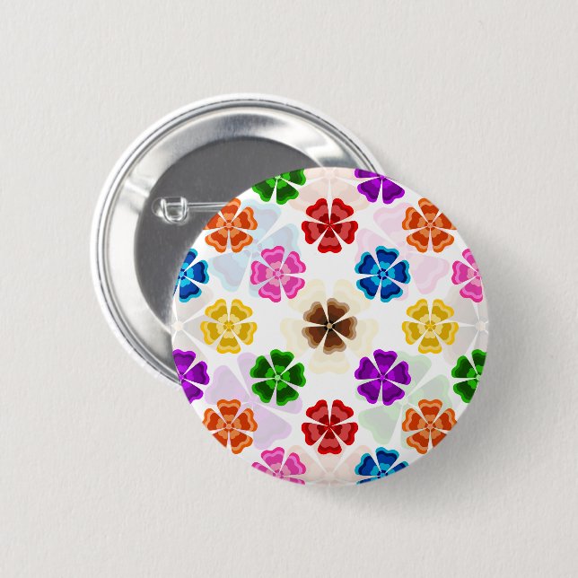 Färgglada Retro Regnbågsblommor Design Vit  Knapp (Framsida & baksida)