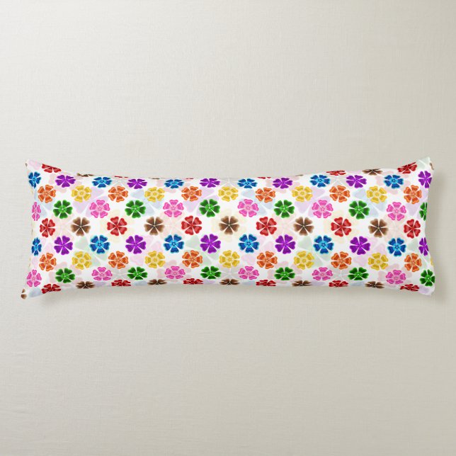 Färgglada Retro Regnbågsblommor Design Vit  Kroppskudde (Framsidan)