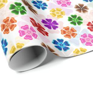 Färgglada Retro Regnbågsblommor Design Vit Presentpapper