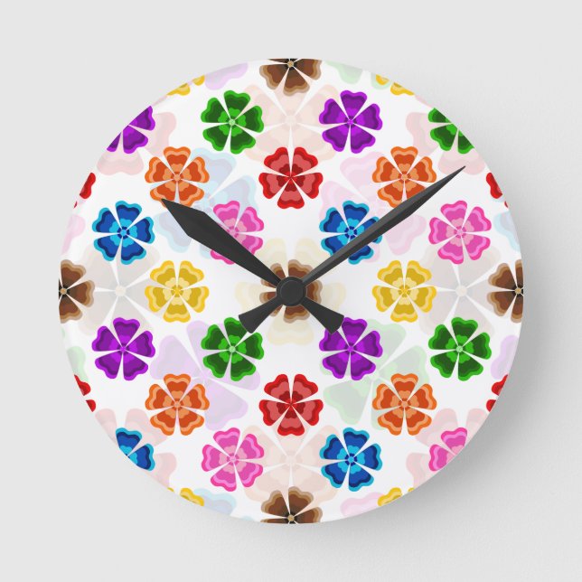 Färgglada Retro Regnbågsblommor Design Vit  Rund Klocka (Framsida)