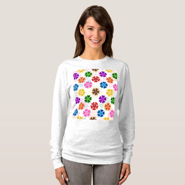 Färgglada Retro Regnbågsblommor Design Vit  T Shirt (Hel framsida)